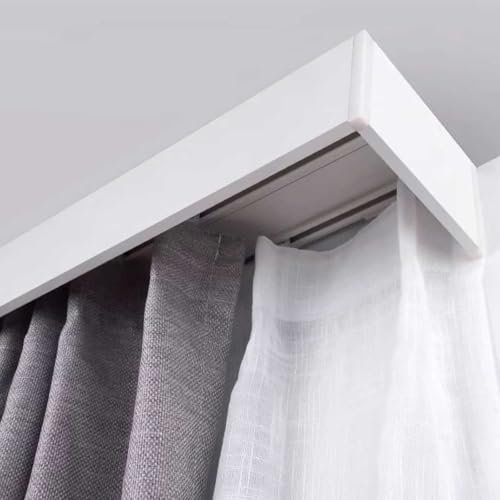 Vorhangschienen-Box 2-läufige Gardinenschiene, Deckengardinenschiene Aluminium Vorhangschiene mit Deckenbefestigung for Schiebevorhang Vorhang,vorgebohrt(2m(6.6ft))