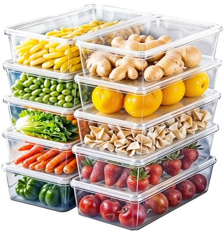 My Happy Home 10 Pieces 2 Litre each Plastic Freezer Food Storage Containers, Plastic Meal Prep Boxes with Lid, Leakproof Suitable for Microwave, Dishwasher Safe