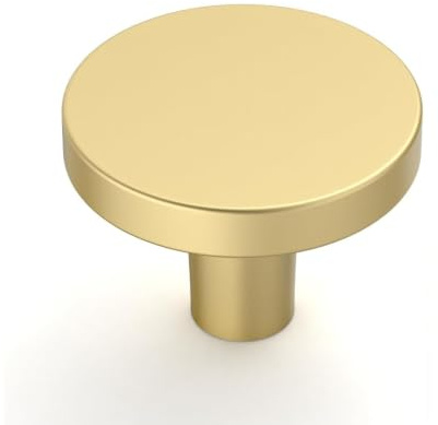 Amerdeco 10 Pack 30mm Brushed Gold Cabinet Knobs, Solid Zinc Alloy Round Cupboard Handles for Kitchen Cabinets, Drawers, Wardrobes and Furniture AM016