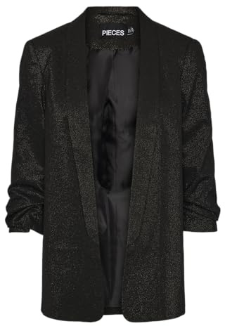 PIECES Pcbosella - Blazer 3/4 Glitter Noos, Negro, L