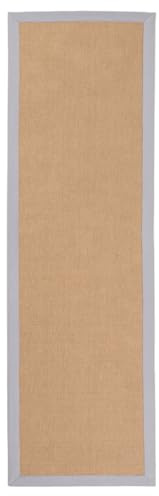 carpetfine Tappeto Sisal Passatoia 70x200 cm tessuto a mano con bordo in cotone grigio chiaro | Tappeto antiscivolo Uni in tessuto piatto di fibre naturali per soggiorno e camera da letto