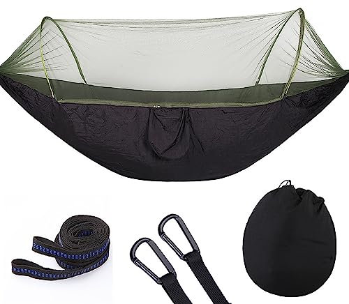 Guoyoocc Hängematte mit Moskitonetz,Outdoor-Einzel-/Doppel-Ultraleichte Reise-Camping-Hängematte,Schnelltrocknendes Fallschirm-Nylon für Camping,Wandern,Garten,Rucksackreisen,2 Größen,9 Farben
