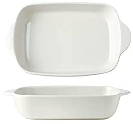 Fuente de cerámica for hornear, bandejas rectangulares for lasaña, ideal for cocinar pasteles, cenas, banquetes y uso diario.(White)