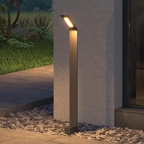 doporro Lampione da Giardino 80 cm IP65 con LED 6W 3000K – Paletto Luminoso da Esterno in Alluminio Grigio Scuro per Sentieri, Vialetti, Terrazze e Cortili, Design Moderno