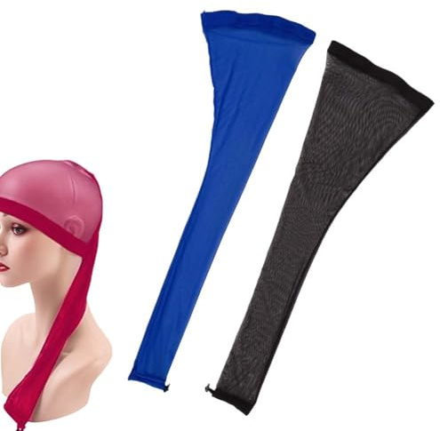 Hårvävshylsa - Modern Design - Hårvård, 2025 Ny Uppgradering Av Hårvävshylsa for Locs Med Dragsko, Hårdreads Huvudband Långt Hårskydd for Flätor Andningsbart Stretchigt(Black+Blue)