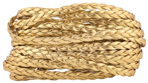 GORGECRAFT Cordino in Pelle Intrecciata Piatta da 5m Corda in Pelle PU Metallizzata Dorata 5mm Corda Piegata con 3 Fili Corda Intrecciata in Similpelle per Artigianato Braccialetti Collane Cavigliere