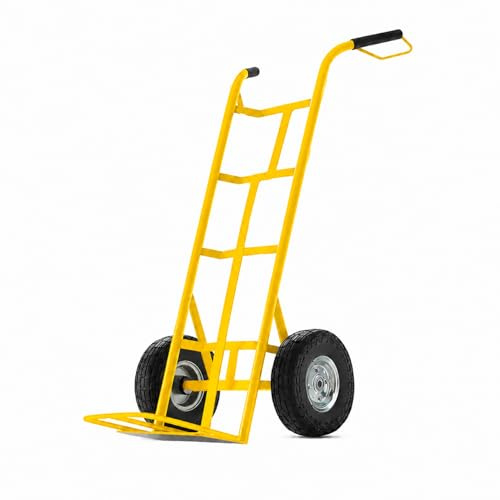 Carrello con Ruote Portatutto in Acciaio da 200Kg per Trasporto Sicuro di Carichi Voluminosi, con Maniglie Antiscivolo, Ruote Pneumatiche e Struttura Compatta Maneggevole (Giallo)