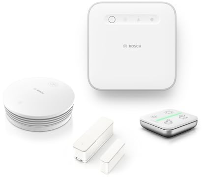 Bosch Smart Home kit básico del sistema de alarma, 1 controller II, 1 detector de humo II, 1 contacto para puertas/ventanas II Plus, 1 interruptor universal II