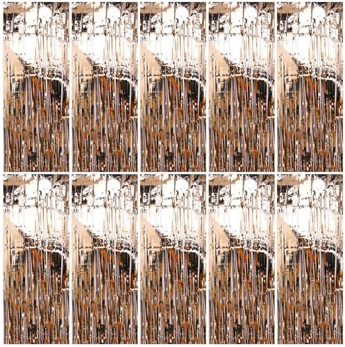 10 Piezas Oro Champagne Cortinas de Oropel, 1m x 2m Cortina de Champán Oropel, Cortinas de Espumillón Metálicas, Tinsel Foil Fringe Curtains, para Decoración de Fiestas Cumpleaños Bodas Navidad