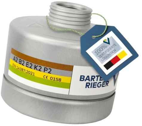 BartelsRieger Kombinationsfilter BR ABEK2P2 (Schutzklasse A2B2E2K2-P2) | Schraubfilter mit Rundgewindeanschluss EN 148-1gegen Gase, Dämpfe, Chlorwasserstoff, Schwefeldioxid, Ammoniak, Partikel