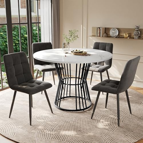 HAUSPROFI Esstisch Set 5-teilig, 100x75cm Küche Esstisch Sitzgruppe mit 4 Stühlen, Runder Küchentisch Set, Modern Design Holzmöbel Esszimmergruppe für Wohnzimmer Küche Büro (Grau + Schwarz)