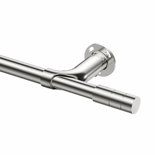 Blackout Curtain Poles for Eyelet Curtains 76-210CM, 19 MM Diameter Extendable Curtain Poles with Brackets and Cylindrical Ends, Metal Curtain Pole for Bedroom, Living Room, Kitchen, Brushed nickel