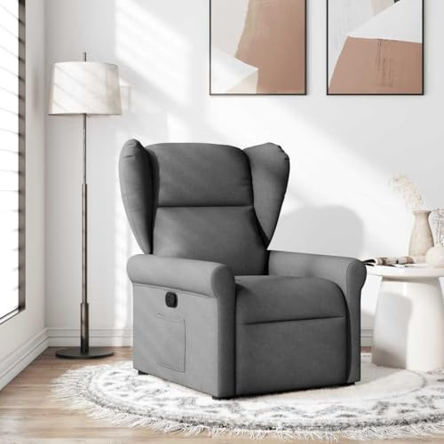 Yunovire Relaxfåtölj mörkgrå tyg, manuell liggfunktion, bekväm stoppning för vardagsrum, sovrum, max 110 kg lastkapacitet, modern design
