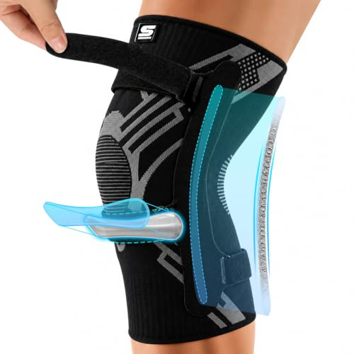 SUSTIVEX Rodilleras Cinta Rotuliana, Ajustable Rodilleras de Compresión para Mujeres y Hombres, Con Estabilizadores laterales y Triple Presión con correas- Antideslizante-L