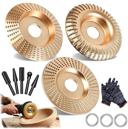 Wood Sanding Discs for Angle Grinder, 3 Pcs Carving Disc Set, Heavy Duty Wood Carving Disc, Tungsten Carbide Grinding Wheel Wood Carving for Wood Cutting, Grinding & Shaping (16mm-3PC-A)