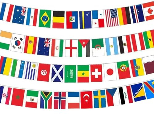 Guirlande de drapeaux du monde 2026 48 drapeaux de pays 25 m 30x45 cm polyester pour décoration intérieure et extérieure