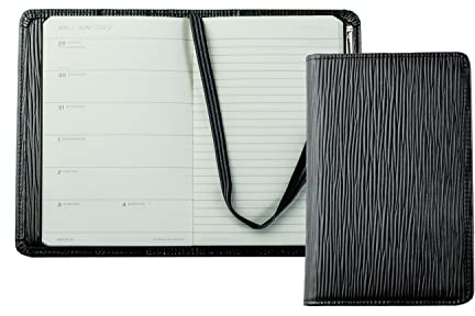 DELMON VARONE - Personalisierbarer Taschenkalender 2027 Manhattan Leder schwarz - Organizer Terminkalender (1 Woche 1 Seite) - Buch-Kalender Wochenübersicht - Notizbuch Kalenderbuch Planer