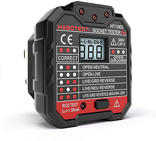QUILLE Socket Tester Mains Outlet Tester with LCD Display Neutral Live Earth Wire Testing RCD Test - UK Plug