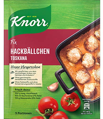 Knorr Fix Würzmischung Hackbällchen Toskana für ein leckeres Gericht mit Hackfleisch ohne geschmacksverstärkende Zusatzstoffe 39 g 1 Stück