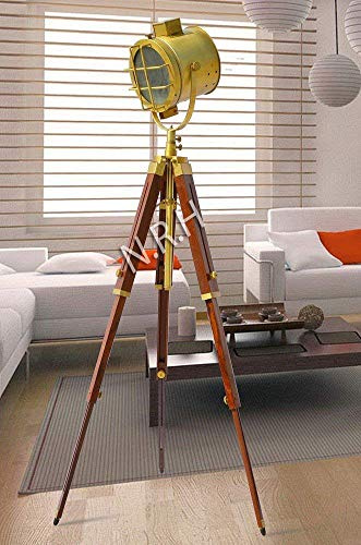 Lámpara de pie moderna industrial vintage con trípode, luz de búsqueda de cine de madera, foco para decoración de sala de estar y oficina