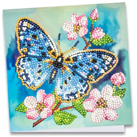 Ideen mit Herz Diamond-Painting-Grußkarte | 16 x 16 cm | 370 g/m² | inkl. Umschlag & Werkzeug (Blauer Schmetterling mit Blüten)