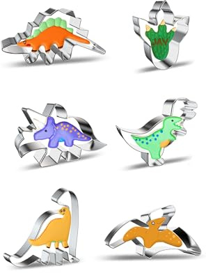 MASOP Dinosaurier Ausstechform Set,6 stück Keksausstecher Plätzchen Ausstecher Edelstahl Dino Geburtstag Backen Deko Plätzchenausstecher Brotausstechformen Kinder Geschenke