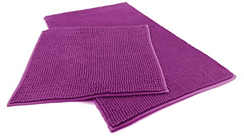 heimtexland ® Badvorleger Chenille Super Flauschig Saugstark Badteppich Badematte Ökotex Typ771 Lila Set 45x50 / 50x80 cm