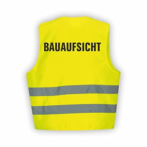 Fassbender-Druck WARNWESTEN - Sicherheitsweste GELB Warnweste nach EN ISO 20471 zertifiziert - Warn Weste für BAUAUFSICHT - Unisex mit hochwertigem Reflektorstreifen (GELB I M/L I 1St.)