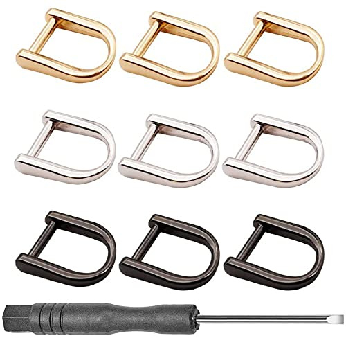 YANJINGHE 9 Piezas Anillos en D, Anillos D Desmontable, Metálicos Anillas para Bolsos, Accesorios de Bolsa de Anillo en D, con Tornillo y Destornillador, para Bolsos, Carteras, Mochilas, Llaveros