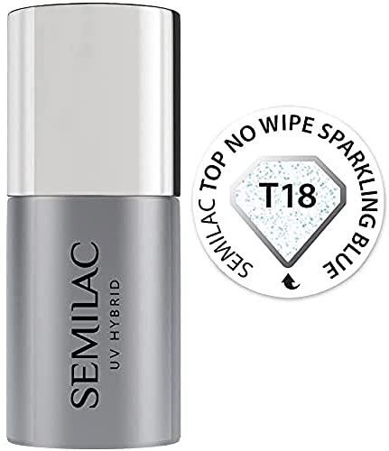 T18 UV nagellack Top Coat Semilac Top No Wipe Sparkling Blue 7 ml