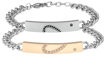 Bracciali Coppia Fidanzati Personalizzati – Set 2pz Uomo Donna – Incisione Gratuita – Acciaio Inox Anallergico con Zirconi – Idea Regalo Amore San Valentino Anniversario bcc2593b