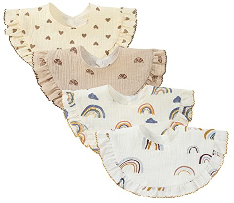 Nishine 4 Stück Unisex Baby Musselin Bandana Sabberlätzchen 360 Grad drehbare Baumwolle Kinderkrankheiten Füttern Sabbern Lätzchen für Jungen Mädchen