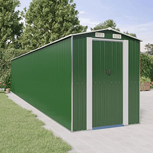 WIFESE Abri de Jardin Vert 192x1021x223 cm Acier Galvanisé Remise à Outils Métal Cabane de Jardin Exterieur avec Orifice de Ventilation Hangar de Rangement Pots Maison de Stockage Bêches