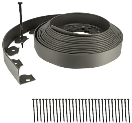 Oxeo Bordurette de Jardin Flexible 10M - Hauteur 5 CM + 30 piquets Gris Clair - Bordure de Gazon Pelouse - Utilisation Facile