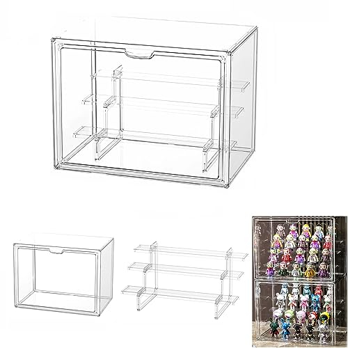 Siyecioa Schaukasten Vitrine, Acryl Vitrine, Glasvitrine, Plexiglas Vitrine Klein mit Tür Für Action Figuren Spielzeug, MiniFiguren, Sammelfiguren, Selbstmontage mit 3 Schicht (36×23×27cm)