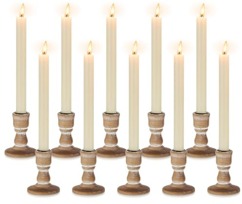 Inweder Holz Kerzenhalter Rustikale: 10 Stück Kleine Stabkerzenhalter | für 2,2 cm Spitzkerzen, Used-Look Oberfläche, Landhausstil Kerzenständer für Weihnachten, Herbst, Tischdeko, Kamin, Heimdeko