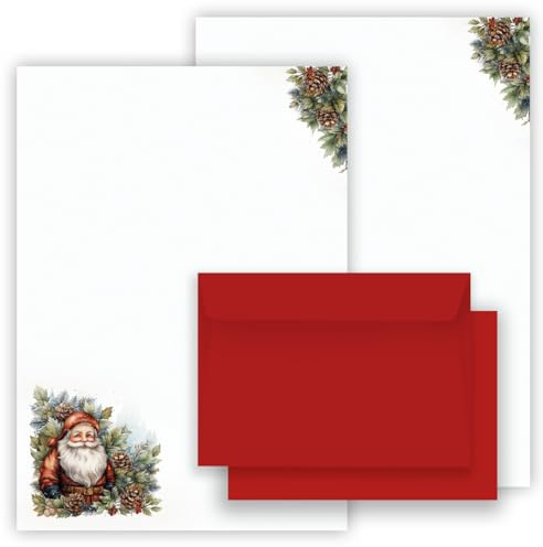 Weihnachtsbriefpapier Briefpapier/Briefumschlag Set mit Weihnachtsmann bedruckt 2 seitig A4 120 g/m² c6 80 g/m² von 10 bis 100 Blatt mit Umschlägen Kuvert (50 Briefpapier MIT 25 Umschlägen)