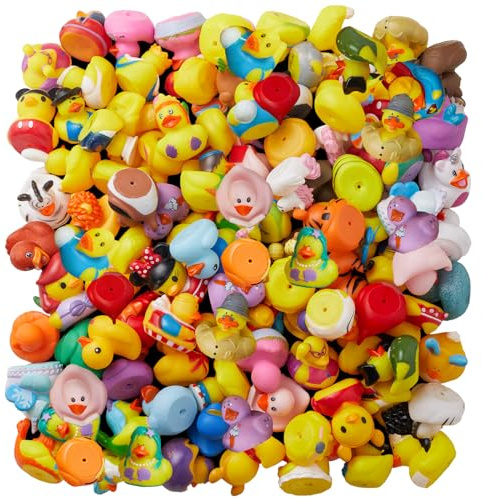 ValenLyra 100 Pack Rubber Duck for Jeeps Ducking - 2 Bulk Floater Duck for Kids - Baby Bath Toy Assortment with Bag - Party Favors, Bath Time, Birthdays, and More (100 Varieties)