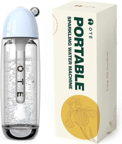 OTE Portable Water Carbonator, Sparkling Water Machine, 450 ml, Compact Size, Mini 8 g Cylinder, Water Bubble, No Electricity, Double Layer PET Bottle, BPA-Free, Blue (No CO2 Cylinder)