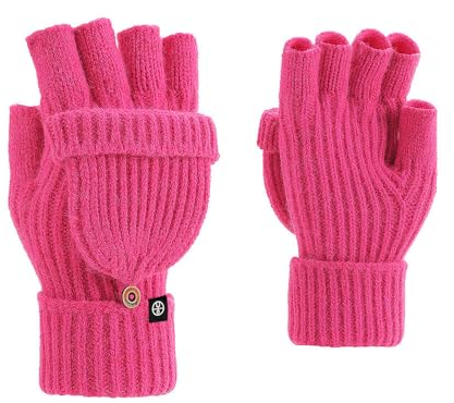 Fulidngzg Damen Handschuhe Winter Ohne Fingerkuppen Schwarz Fingerhandschuhe Fingerlose Touchscreen Damenhandschuhe Finger Klappbar Teenager Mädchen mit Fingerkappe Halbfinger