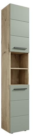 70-565-EY Hochschrank VISTA Badschrank Seitenschrank in Viking Oak / Schilf Grün ca. 34 x 190 x 31 cm