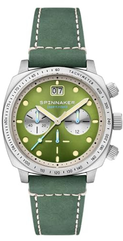 Spinnaker Orologio cronografo da uomo con scafo da 42 mm con cinturino in pelle SP-5068, Verde Shire, Cronografo Scafo