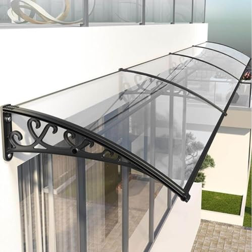 YWQJL Vordach FüR HaustüR,üBerdachung HaustüR Mit Seitenteil Regenrinne, Pultbogenvordach, Pultvordach,aus Aluminium und Polycarbonat FüR Terrasse,Balkon,Garten,Hauseingang,Transparent-80x80cm