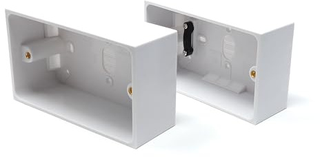 2pcs. Dual 2 Gang Surface Mount Back Box Pattress Box (47mm Deep) Fitted With Earth Terminals, White Set of 2