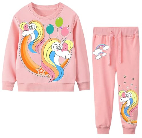 Baogaier Bimbina Tuta Sportiva Unicorno Palloncino Stampato Rosa Abbigliamento Sportivo Cotone Manica Lunga Ragazza Maglieria Abiti Set Felpa Pantaloni Sweatshirt Jogging Suit Ragazze Bimba 2 3 Anni