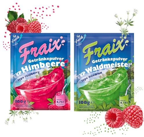 FRAIX Polvo de bebida frambuesa + Waldmeister (50 unidades de 25 x 100 g) afrutado y refrescante – con vitamina C
