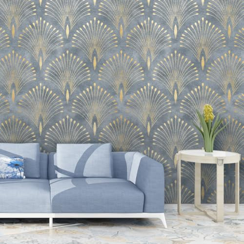 Klebefolie Möbel Retro Grau Gold Selbstklebende Folie Vinyl Selbstklebende Tapete Wasserdicht Möbelfolie Dekorative Wandtapete Wohnzimmer Schrank Tapeten 1P (45x300 cm)