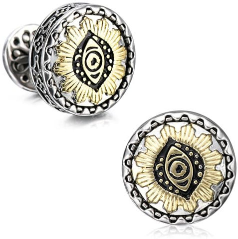 18K Gold und Platin plattiert Manschettenknöpfe für Männer - Eye Totem Design, Geschenke für Männer und Trauzeugen mit Geschenk-Box, perfekt für Hochzeiten, Business