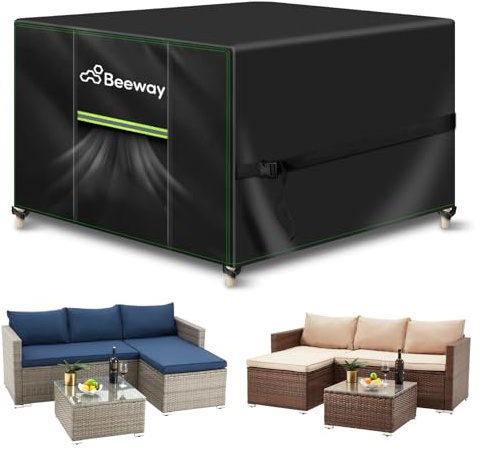 BEEWAY Gartenmöbel Abdeckung Wasserdicht, Schutzhülle Abdeckplane für Gartentische Terrassenmöbel Möbelsets - 420D Oxford Gewebe, Anti-UV, Winterfest, 200 x 200 x 90cm