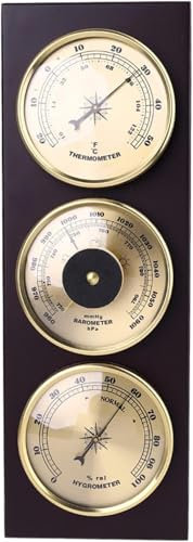 Barometer, Wetterstation mit Holzrahmen, hängendes 3-in-1-Barometer, Barometer, Hygrometer, Thermometer, 31 cm x 11 cm, Keine Batterien erforderlich, Barometer-Wetterinstrumente